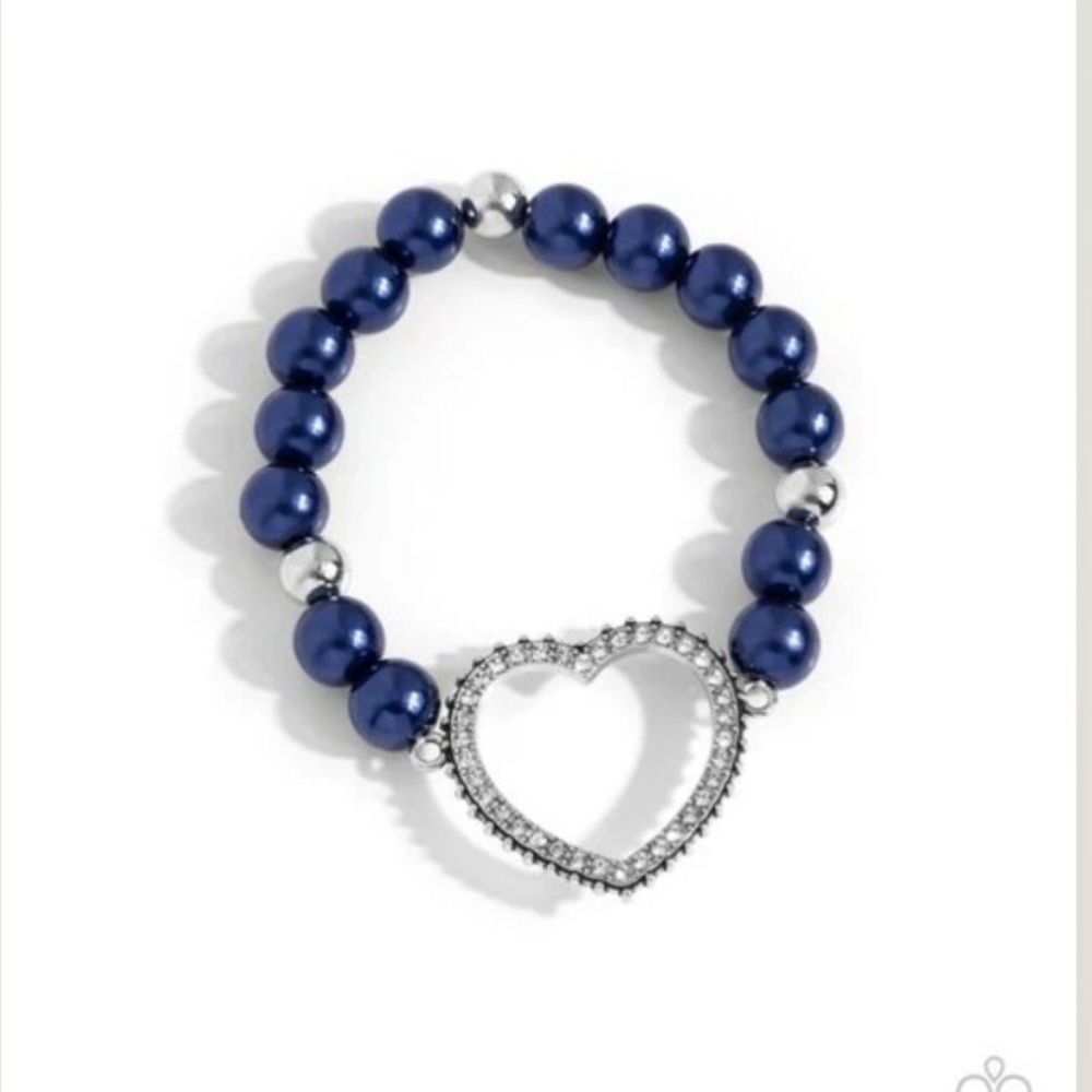 Paparazzi Blue and Silver Heart Bracelet My Love, My Life Blue Pearl Fashion